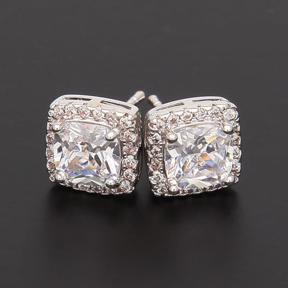 Hip Hop Four-Prong Black Zircon Earrings