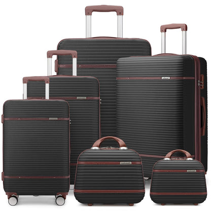 Lulusail Luggage Sets 6 Piece with two Cosmetic Case Expandable(Only 28 & 24") Hardside Luggage with 360° Spinner Wheels Durable Luggage Set Clearance For Women Men Black