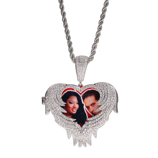 Zircon Heart Pendant DIY Flip Top Inlaid Zircon Photo Hip Hop Pendant