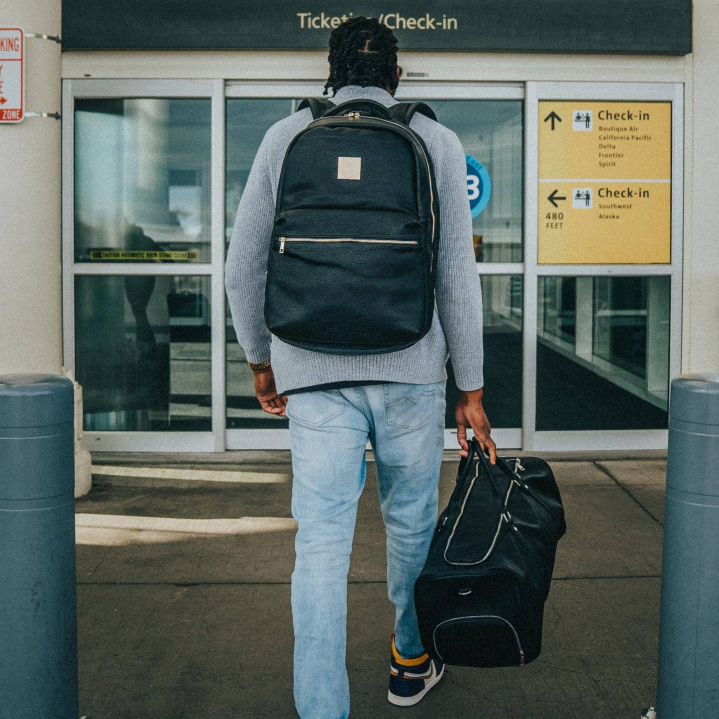 Black Leather Commuter Bag