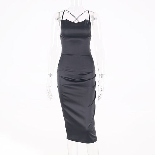 neon satin lace up 2022 summer women bodycon long midi dress sleeveless backless elegant party