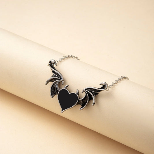 Women's Alloy Punk Style Hip-hop Black Devil Red Love Heart Pendant Necklace