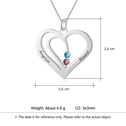 Personalized Birthstone Engraved Name Heart Necklaces & Pendants