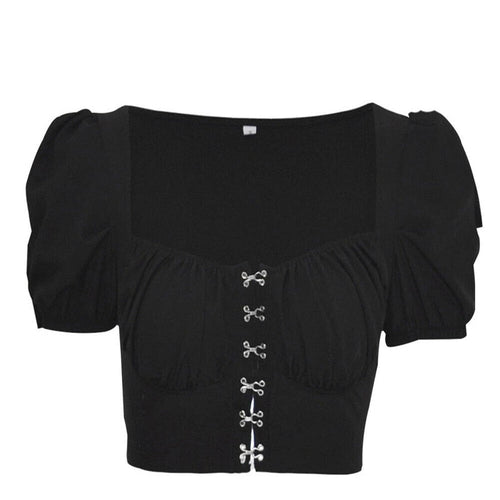 Women clothes Ladies Button Square Neck Tops Short Sleeve square collar pullover T-shirts