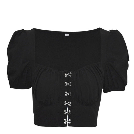 Women clothes Ladies Button Square Neck Tops Short Sleeve square collar pullover T-shirts