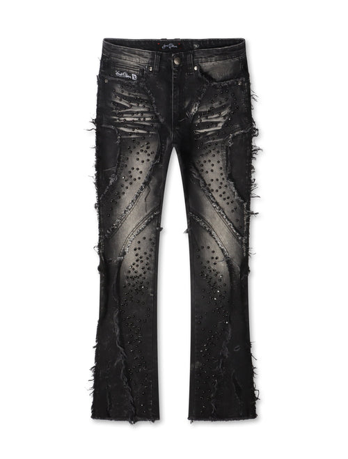 Frost Originals Distressed Rhinestone Stacked Jeans - Black Wash