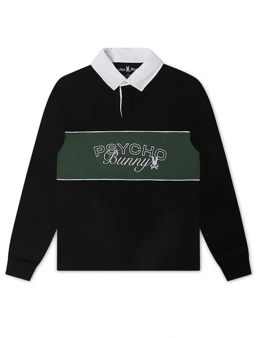 Psycho Bunny Mens Enzo Long Sleeve Rugby Tee - Black/Green