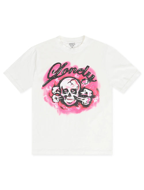 Lonely Hearts Crossbones Rhinestone Premium Tee - Off White