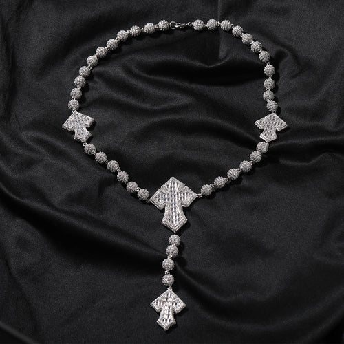 moissanite chain round bead cross necklace