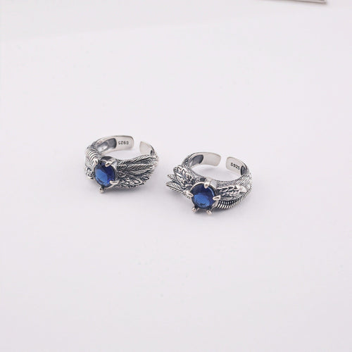 Retro feather sapphire open ring