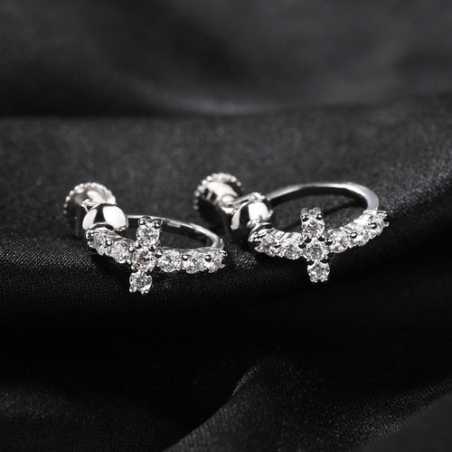 Hip Hop Zircon Black Spiral Clasp Cross Earrings