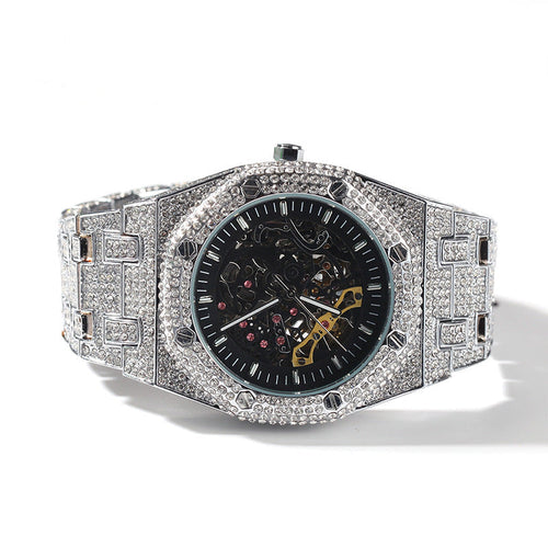 Hip Hop Full Diamond Hollow Case Mechanical Watch