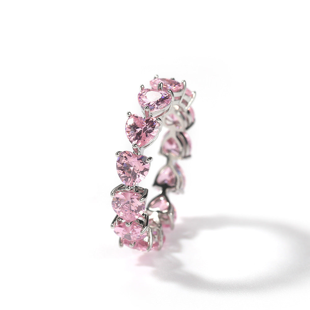 Hip-hop single-row heart-shaped zircon rings
