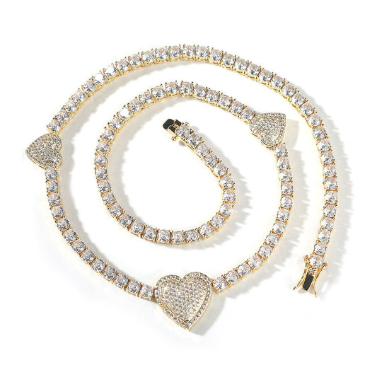 diamond tennis necklace Love heart chain