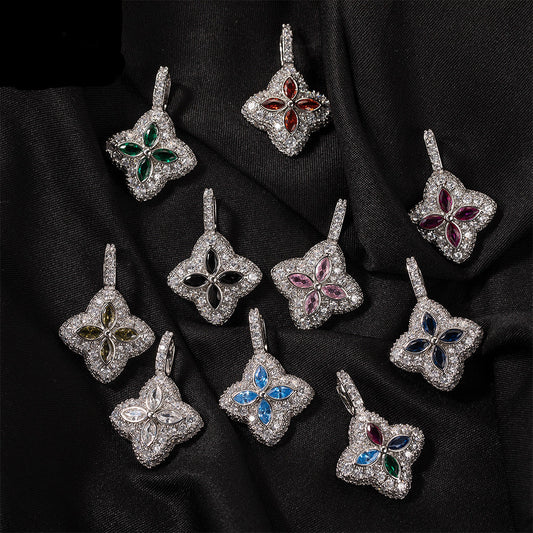 Cubic Zirconia Colorful Four-Leaf Clover Pendant