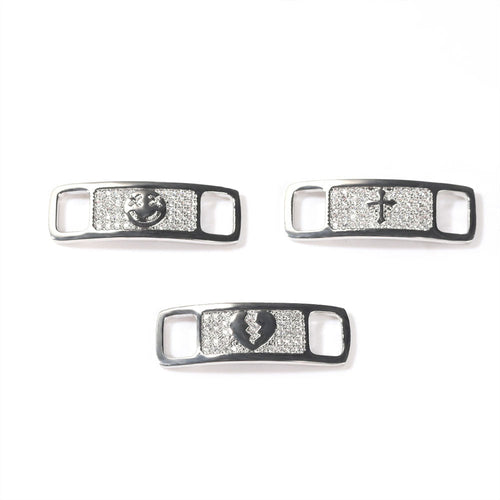 Hip-hop zircon cross smiling face broken heart shoe buckle