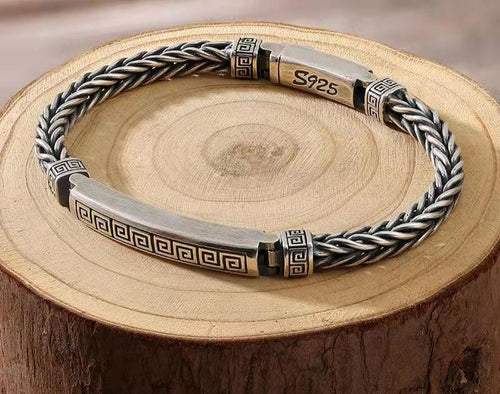 Square Spiral Pattern Silver Personalized bracelet