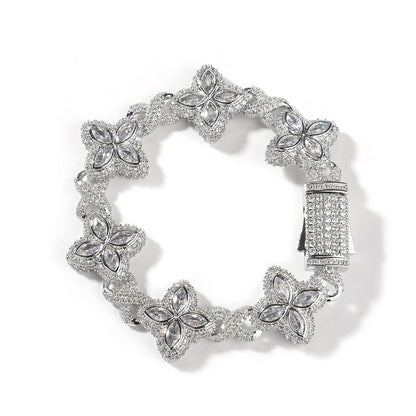 Hip-hop zircon colored infinite four-leaf clover bracelet