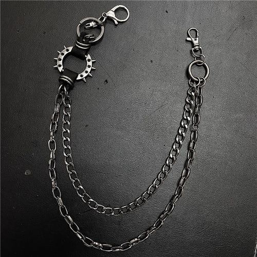 Exaggerated spiked retro trendy brand single loop pants chain