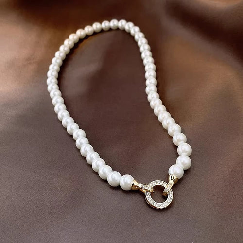day collar large pearl inlaid zircon necklace