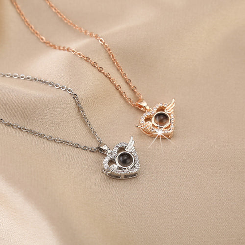 Customized Angel Projection Necklace with Diamonds