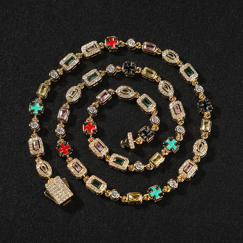 Hip-Hop Diamond-Encrusted 6mm Colored Gemstone Bracelet