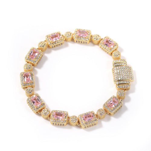 Copper inlaid pink zircon hip-hop bracelet