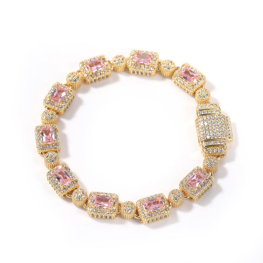 Copper inlaid pink zircon hip-hop bracelet