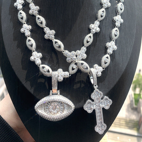 Cross Zircon Eye Pendant Hip Hop Necklace