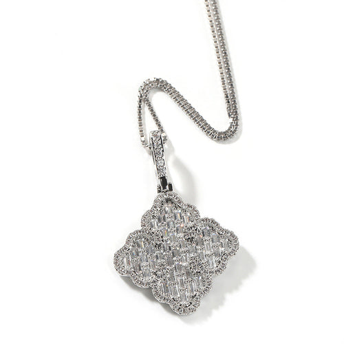 Full-diamond zircon four-leaf clover necklace