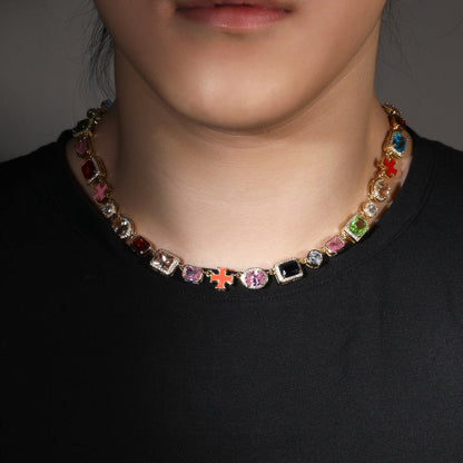 Exquisite diamond-encrusted colored gemstone bracelet and necklace