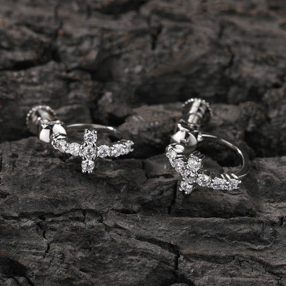 Hip Hop Zircon Black Spiral Clasp Cross Earrings