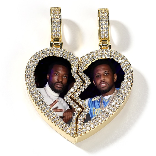 Broken Heart Photo Magnetic Frame Pendant 2 Pictures Hiphop Jewelry