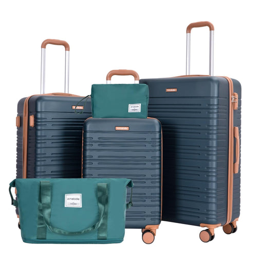 Amalodie Luggage Sets 5 Piece Suitcases with Double Spinner WheelSuitcase Set ABS Hard Case Luggage with TSA Lock and Durable Waterproof Travel Luggage