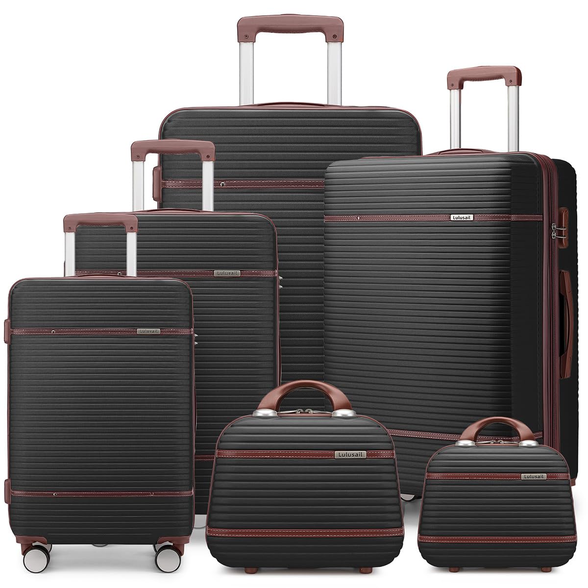 Lulusail Luggage Sets 6 Piece with two Cosmetic Case Expandable(Only 28 & 24") Hardside Luggage with 360° Spinner Wheels Durable Luggage Set Clearance For Women Men Black
